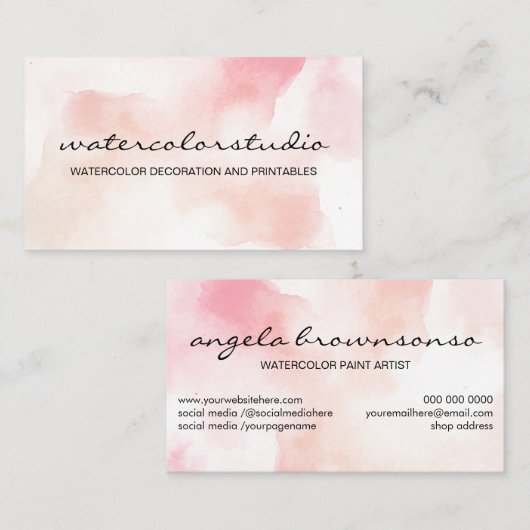 ピンククラウドアー絵画トの抽象芸術ブラシ水彩 名刺 (正面/裏面)