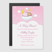 ピンククラウドガール磁気ベビーシャワー招待状 マグネット招待状 (正面/裏面)