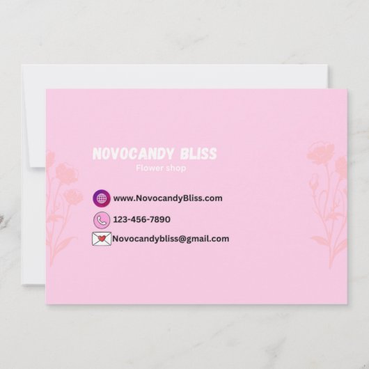 ピンククラウドハートサンキューカードスモールビジネス 招待状 (裏面)