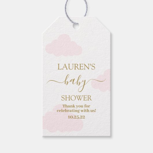 ピンククラウドベビーシャワーガールギフトラベル ギフトタグ (正面)