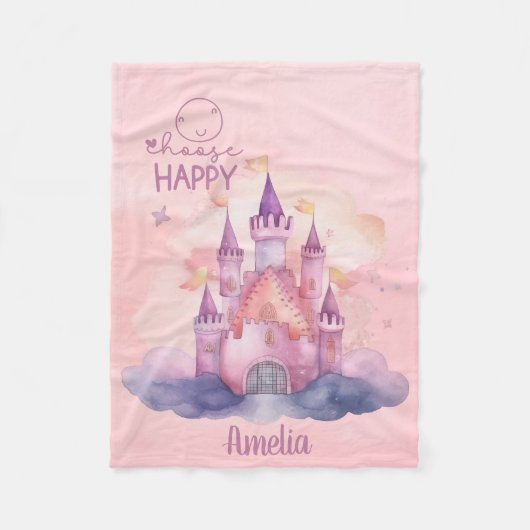 ピンククラウド上のハッピーパレスを選択 フリースブランケット (正面)