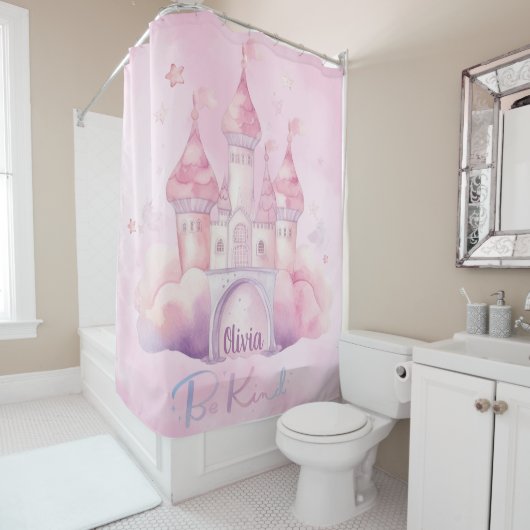 ピンククラウド上の親切な宮殿カスタマイズ可能 シャワーカーテン (インサイチュ)