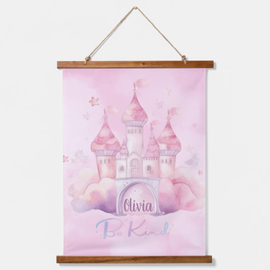 ピンククラウド上の親切な宮殿カスタマイズ可能 吊り下げ型タペストリー (正面)