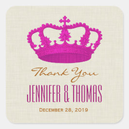 ピンククラウンありがとうご結婚ざいま新郎新婦V25 スクエアシール