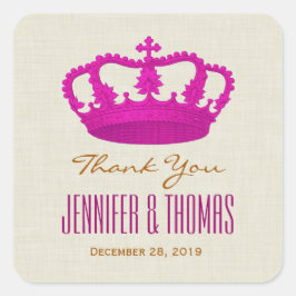 ピンククラウンありがとうご結婚ざいま新郎新婦V25 スクエアシール