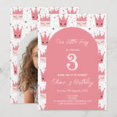 ピンククラウンズフェアリーテイル子供の誕生日パーティー 招待状 (正面/裏面)