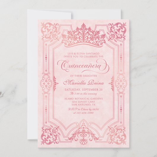 ピンククラウンティアラエレガントキンセアニェラ 招待状 (正面)