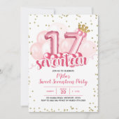 ピンククラウンバルーンセブン誕生日招待状 招待状 (正面)