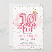 ピンククラウンバルーンティッド誕生日招待状 招待状 (正面)