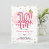 ピンククラウンバルーンティッド誕生日招待状 招待状 (スタンド正面)