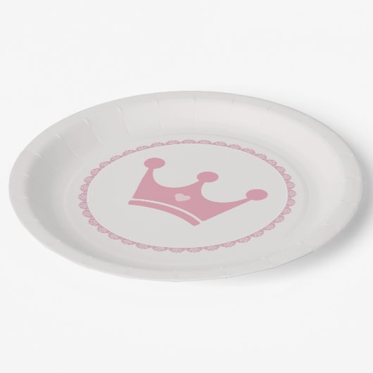 ピンククラウンプリンセスレースパステルウォータカラー ペーパープレート (アングル)