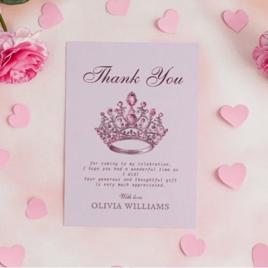 ピンククラウンプリンセス誕生日ありがとう サンキューカード
