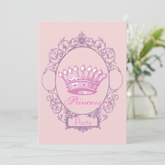 ピンククラウンプリンセス誕生日パーティーの招待 招待状 (スタンド正面)