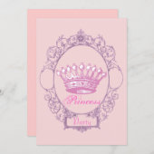 ピンククラウンプリンセス誕生日パーティーの招待 招待状 (正面/裏面)