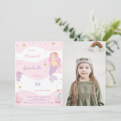 ピンククラウンマーメイド誕生日招待状と写真 招待状 (スタンド正面)