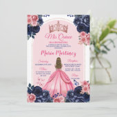 ピンククラウン&ネイビーブルーフローラルプリンセスミンス 招待状 (スタンド正面)