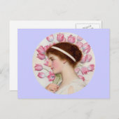 ピンククラシカルのチューリップのドレスを着た女性 ポストカード (正面/裏面)