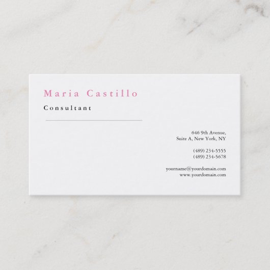 ピンククラシカルクエレガントホワイトミニマル平野 名刺 (正面)