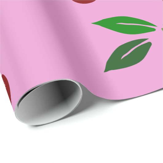 ピンククラシックさくらんぼフルーツリーフカラーWPを選択 ラッピングペーパー (ロールコーナー)