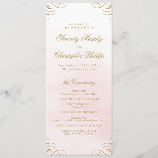 ピンククラシックと金ゴールド書道結婚式 プログラム (正面)