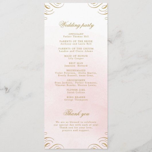 ピンククラシックと金ゴールド書道結婚式 プログラム (裏面)