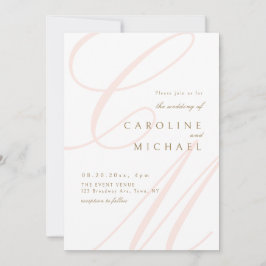 ピンククラシックのエレガンス書道モノグラ結婚ムの 招待状