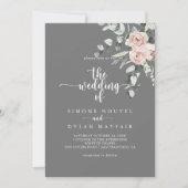 ピンククラシックのバラのフローラグレ結婚イの 招待状 (正面)