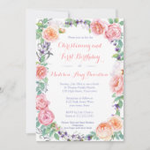 ピンククラシックのバラの誕生日 招待状 (正面)