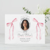 ピンククラシックのボーエレガントフォトブライダルシャワー 招待状 (スタンド正面)