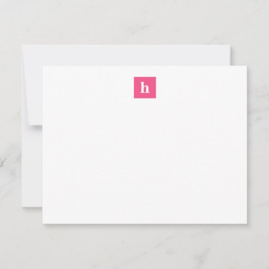 ピンククラシックのモダンと正方形モノグラム ノートカード (正面)