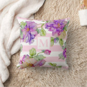 ピンククラシックの白いストリップ水色の紫のフローラ クッション (ブランケット)