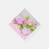 ピンククラシックエレガントの白い牡丹のフローラ水玉模様 スタンダードカクテルナプキン (角)