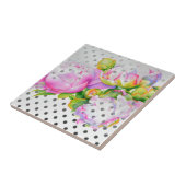 ピンククラシックエレガントの白い牡丹のフローラ水玉模様 タイル (側面)