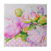 ピンククラシックエレガントの白い牡丹のフローラ水玉模様 タイル (正面)