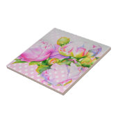 ピンククラシックエレガントの白い牡丹のフローラ水玉模様 タイル (側面)