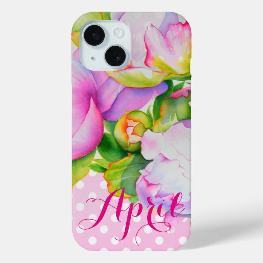 ピンククラシックエレガントの白い牡丹のフローラ水玉模様 Case-Mate iPhoneケース (裏面)