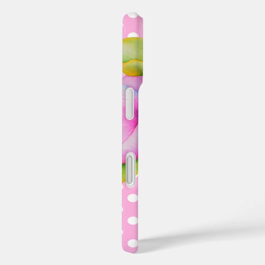 ピンククラシックエレガントの白い牡丹のフローラ水玉模様 Case-Mate iPhoneケース (裏面 / 右)