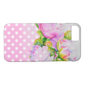 ピンククラシックエレガントの白い牡丹のフローラ水玉模様 Case-Mate iPhoneケース (裏面(横))