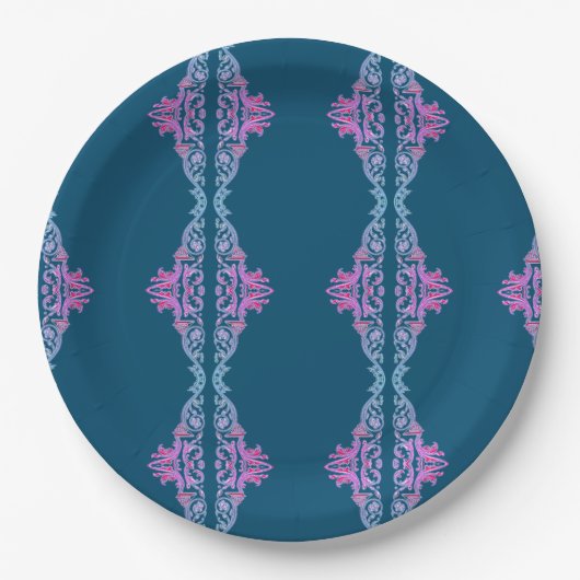 ピンククラシックオーナメント紙プレート ペーパープレート (正面)