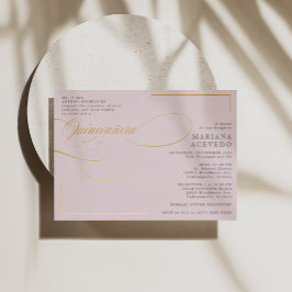 ピンククラシッククインチェニェラ語の文字の伝統 箔招待状