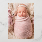 ピンククラシック色の写真3コラージュ誕生のお知らせ 箔招待状 (裏面)