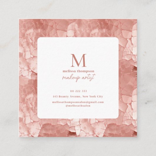 ピンククラックテクスチャメイクアップアーティスト名刺 スクエア名刺 (裏面)