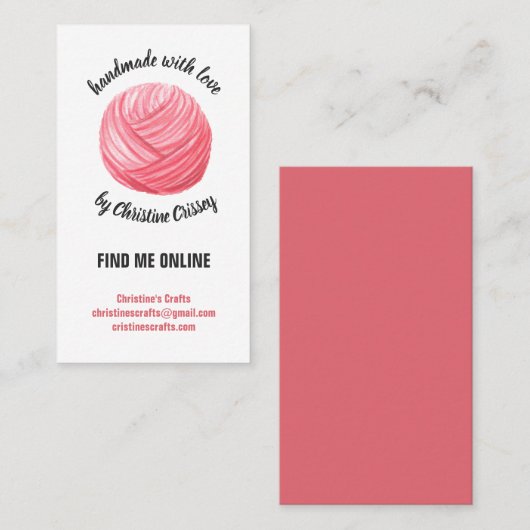 ピンククラフトかぎ針編み|編み物糸手作り 名刺 (正面/裏面)
