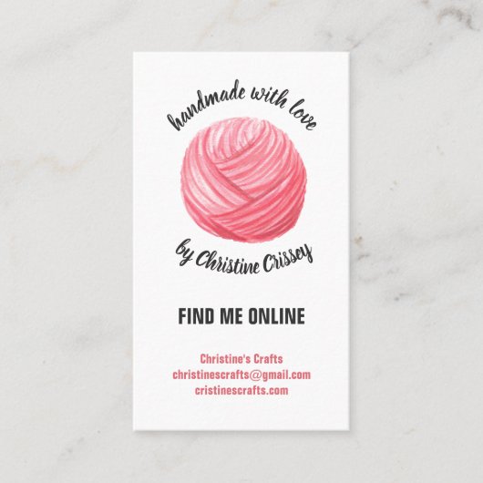 ピンククラフトかぎ針編み|編み物糸手作り 名刺 (正面)