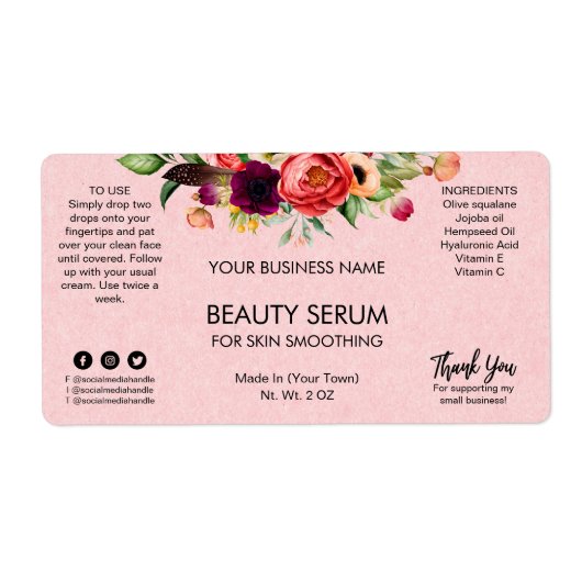 ピンククラフトテクスチャ顔血清ラベル ラベル (正面)