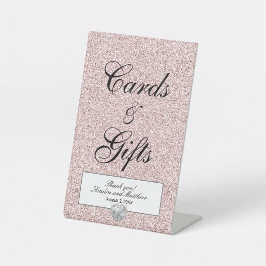 ピンククリスタルアイスグリッターハート結婚ダイヤモンド 台座サイン (正面)