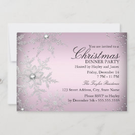 ピンククリスタルスノーフレーククリスマスディナーパーティー 招待状