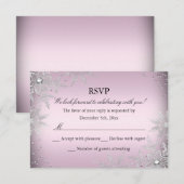 ピンククリスタルスノーフレーククリスマスパーティーRSVP 出欠カード (正面/裏面)