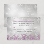 ピンククリスタルスノーフレーククリスマスパーティーRSVP 出欠カード (正面/裏面)