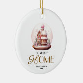 ピンククリスタルボールクリスマスカップル私たちの最初の家 セラミックオーナメント (右)